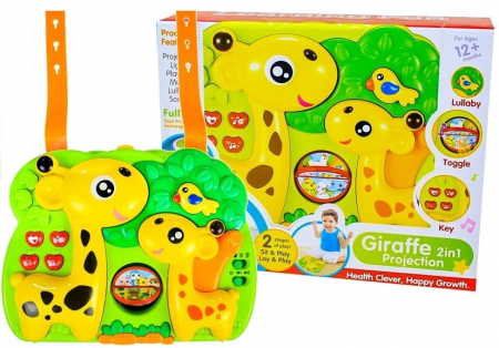 Jucarii bebelusi - Jucarie cu efecte sonore si proiector pentru bebe, in forma de girafa