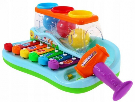 JOCURI SI PUZZLE  - Jucarie interactiva xilofon Hola, cu ciocan si bile colorate