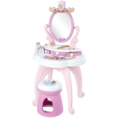 Bijuterii si accesorii fetite - Jucarie Smoby Masuta de machiaj Disney Princess 2 in 1 roz cu accesorii