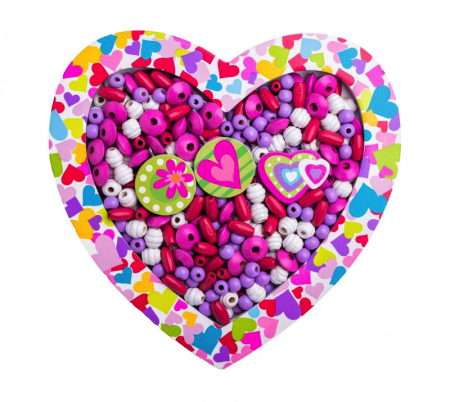 JUCARII CREATIVE  - Margele pentru creatii Woodyland in cutie inimioara, roz