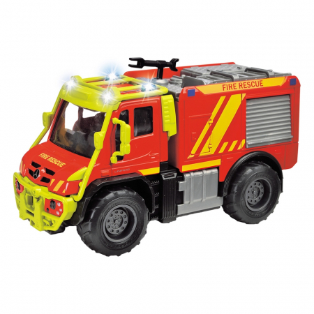 Masinute si Piste masinute - Masina de pompieri Majorette Mercedes Unimog U530 Fire Truck 13 cm cu lumini si sunete