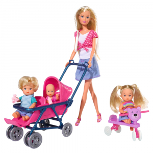 Papusi si Accesorii - Papusa Simba Steffi Love 29 cm Baby World cu 2 copii, 1 bebelus si accesorii
