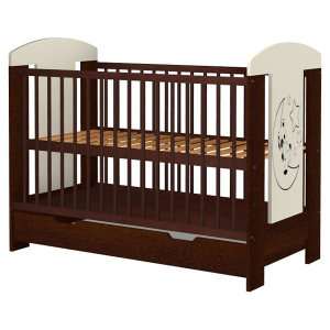 Patut copii din lemn Hubners Carolin Ursulet 120x60 cm venghe cu sertar [0]