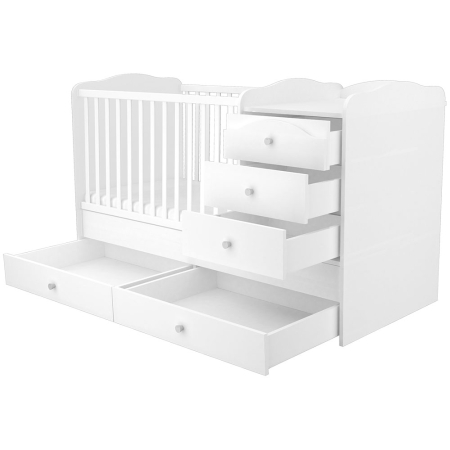 Patut copii transformabil din lemn cu 5 sertare Hubners Matei Maxi Kombi 120x70 cm alb [1]