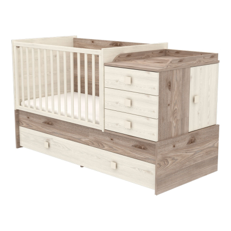 Patuturi transformabile - Patut copii transformabil din lemn cu 5 sertare Hubners Sofia Multi Kombi 120x70 cm crem nisip