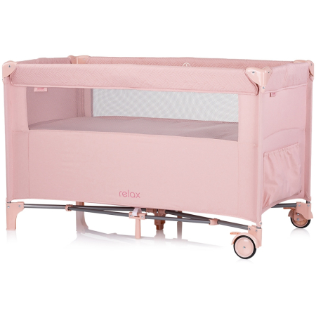 Patut pliabil Chipolino Relax pink marshmallow linen cu laterala culisanta [2]