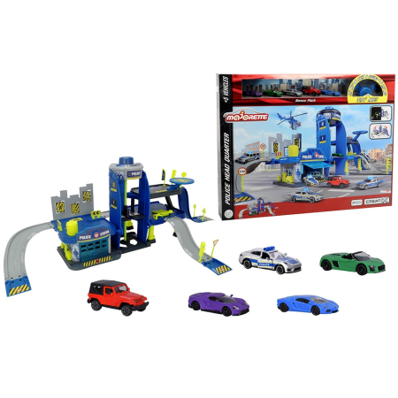 Masinute si Piste masinute - Pista de masini Majorette Creatix Police cu 5 masinute