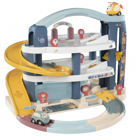 Masinute si Piste masinute - Pista de masini Smoby Big Garage cu masinuta si elicopter
