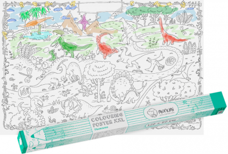  Seturi pictura si desen - Poster de colorat XXL cu dinozauri, 120 x 80 cm, Monumi