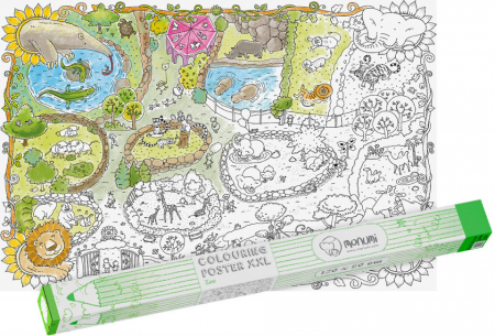  Seturi pictura si desen - Poster de colorat XXL, gradina zoologica, 120 x 80 cm, Monumi