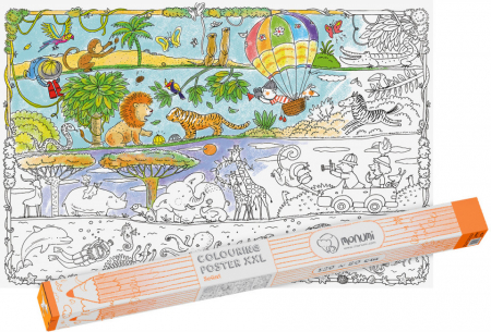  Seturi pictura si desen - Poster de colorat XXL, safari, 120 x 80 cm, Monumi