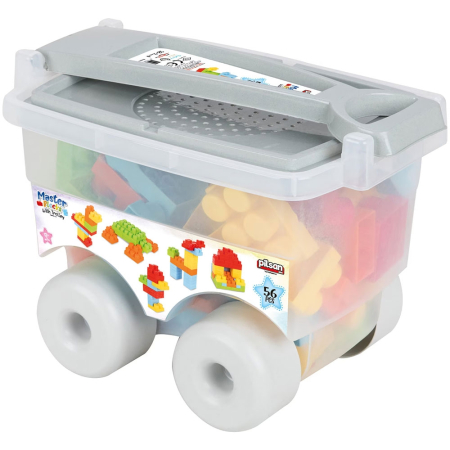 Cuburi si caramizi - Set constructie Pilsan Master Blocks in Trolley 56 piese
