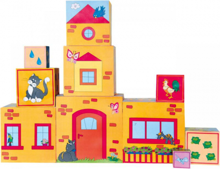  Cuburi si caramizi - Set Cuburi din lemn de stivuit si construit, 10 bucati, Woodyland