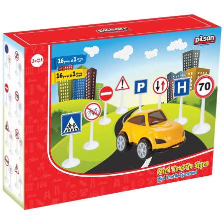 Set Pilsan Jucarie indicatoare rutiere Mini Traffic Signs cu masinuta [1]
