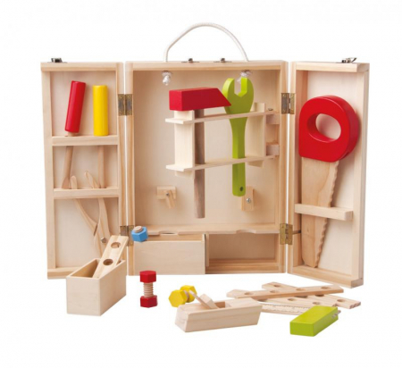 Jucarii de rol - Set scule si unelte din lemn in cutie de depozitare, Woodyland