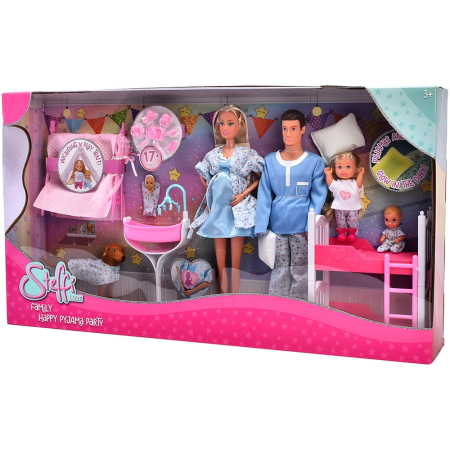 Set Simba Steffi Love Family Happy Pijamas Party 29 cm cu 4 papusi, 1 caine si accesorii [1]