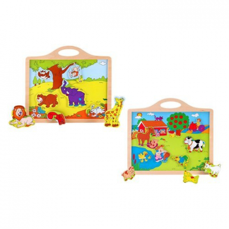 JOCURI SI PUZZLE  - Tablou din lemn cu animale magnetice, Globo Legnoland