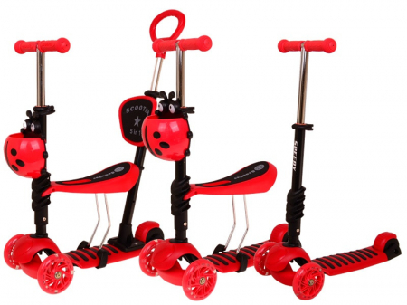 La plimbare - Trotineta cu sezut pentru copii 5 in 1, cu maner parental, rosu
