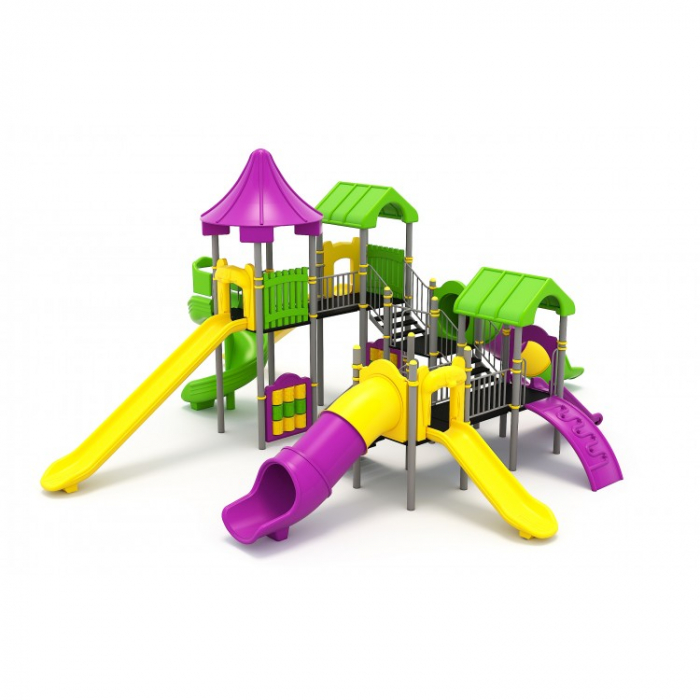 118M Clasic Ansamblu loc de joaca exterior parc din metal cu Scară 7 Tobogane 2 Cățărătoare și Activități [2]