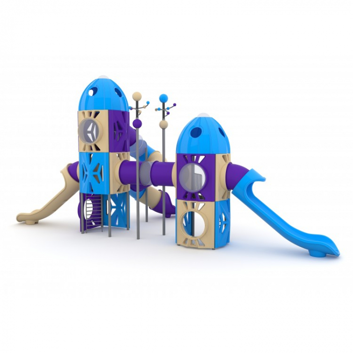 137M Cosmos Ansamblu Echipamente loc de joaca exterior parc din metal cu 3 Tobogane Tunel și 3 Cățărătoare [2]