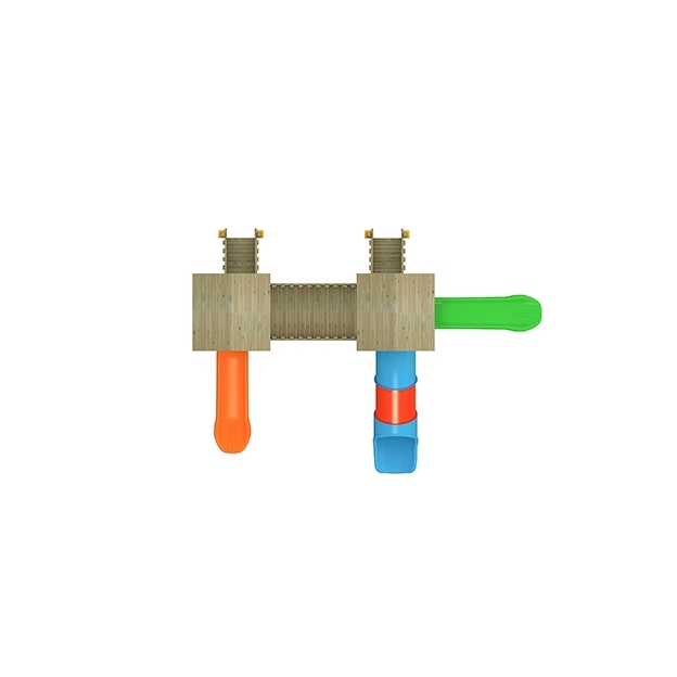 14A Clasic Echipament loc de joaca exterior parc din lemn cu 2 Scari si 3 Tobogane [3]