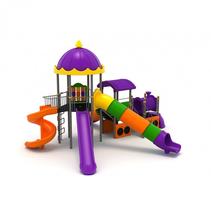 168M Tren Echipament loc de joaca exterior parc din metal cu Scară 5 Tobogane Activități și Cățărătoare [2]