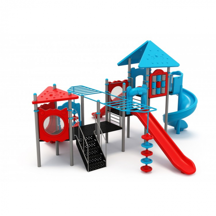 196M Clasic Echipament loc de joaca exterior parc din metal cu Scară 4 Tobogane Activitati si 3 Cataratoare [2]