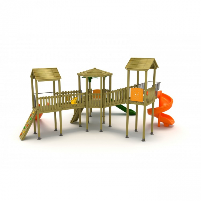 19A Clasic Echipament loc de joaca exterior parc din lemn cu Scara 3 Tobogane si Cataratoare [2]