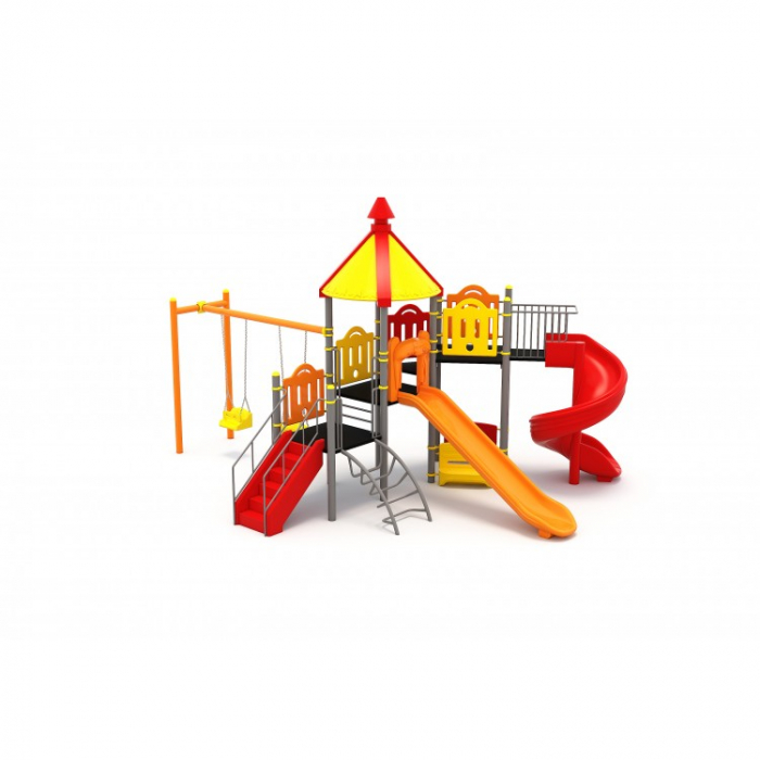 21M Clasic Echipament loc de joaca exterior parc din metal cu Scara 2 Tobogane 2 Leagane 2 Bancute si Cataratoare [2]