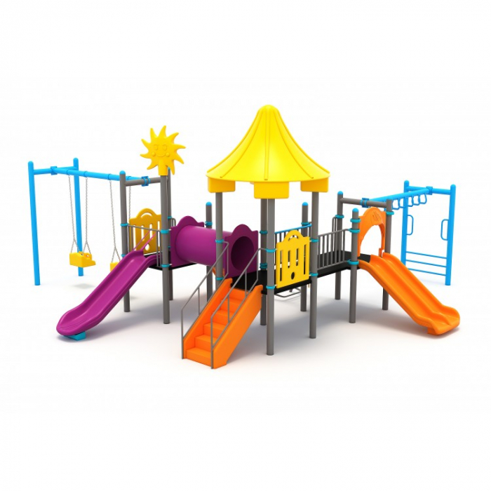 22M Clasic Echipament loc de joaca exterior parc din metal cu Scara 2 Tobogane 2 Leagane si 3 Cataratoare [2]