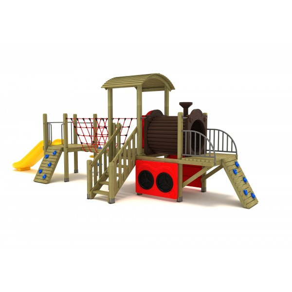 23A Clasic Echipament loc de joaca exterior parc din lemn cu Scara Tunel 2 Tobogane si 3 Cataratoare [2]