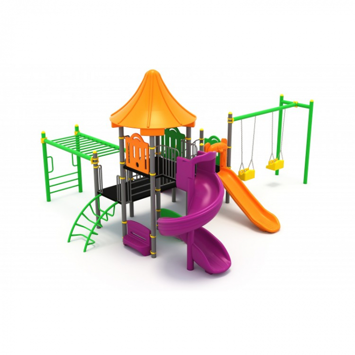 25M Clasic Ansamblu Echipamente loc de joaca exterior parc din metal cu Scara 2 Tobogane 2 Leagane 2 Bancute si 2 Cataratoare [3]