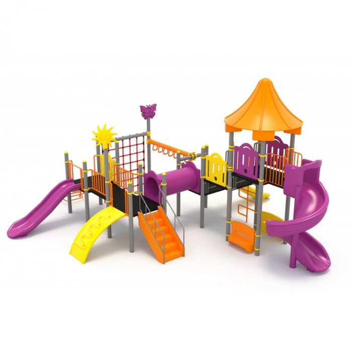 26M Clasic Ansamblu Echipamente loc de joaca exterior parc din metal cu Scara 3 Tobogane Tunel 2 Bancute si 4 Cataratoare [2]