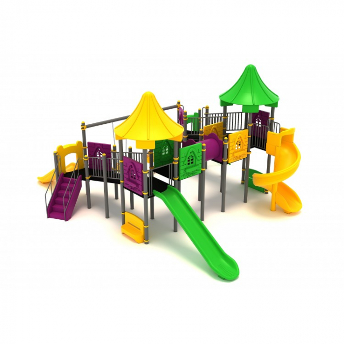 27M Clasic Ansamblu Echipamente loc de joaca exterior parc din metal cu Scara 4 Tobogane Tunel 2 Bancute si 2 Leagane [2]