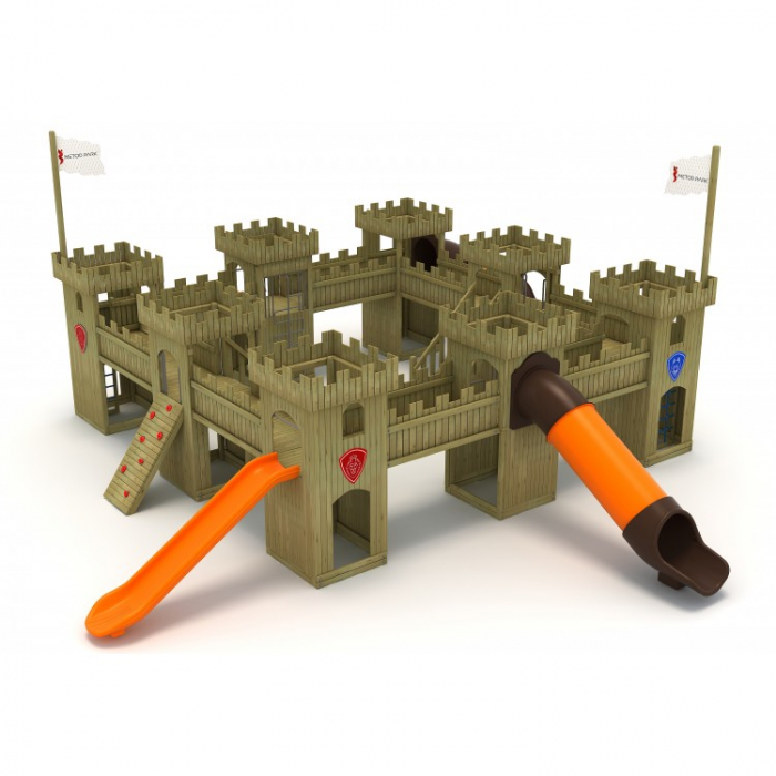 36A Castel Ansamblu Echipamente loc de joaca exterior parc din lemn cu 2 Scari 4 Tobogane si 2 Cataratoare [2]