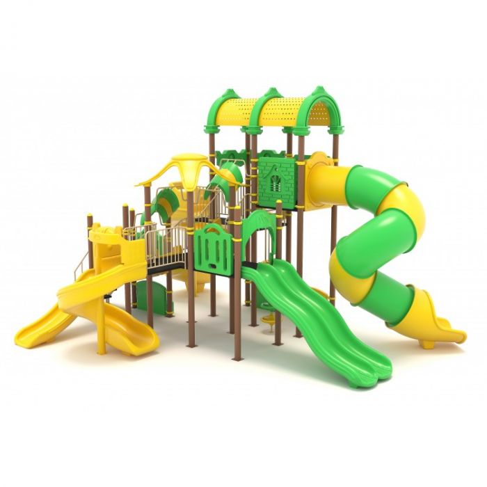 51M Clasic Ansamblu Echipament loc de joaca exterior parc din metal cu Scara 5 Tobogane Tunel Cataratoare si 3 Bancute [3]