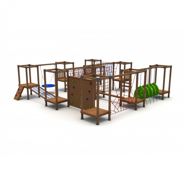 55A Aventura Parkour Ansamblu Echipamente loc de joaca exterior parc din lemn cu Legan si 9 Cataratoare [3]