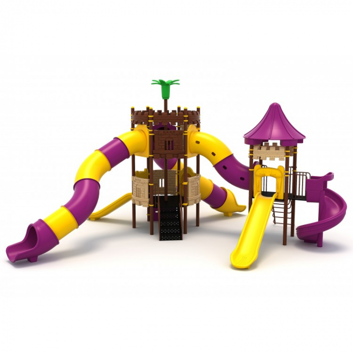 61M Castel Echipament loc de joaca exterior parc din metal cu Scara 6 Tobogane Bancuta și Cățărătoare [2]