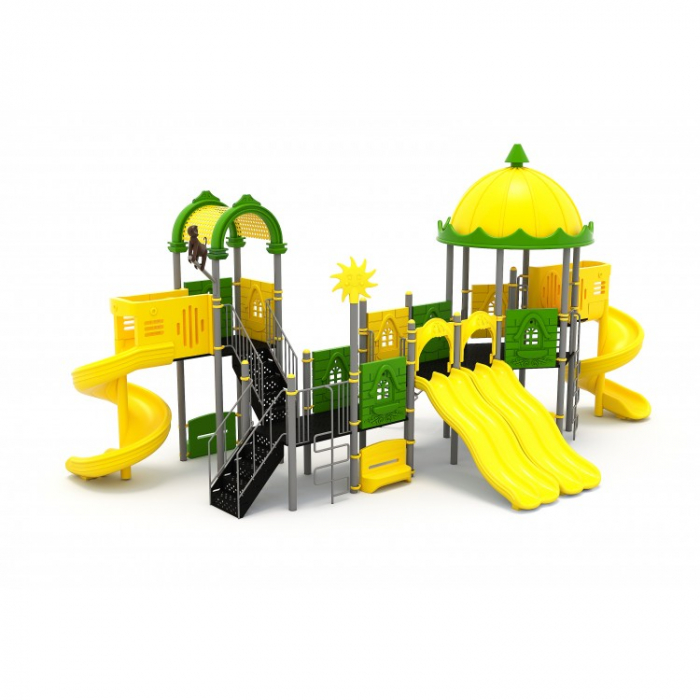 81M Clasic Echipament loc de joaca exterior parc din metal cu Scară 4 Tobogane 3 Bancute și 3 Cățărătoare [2]