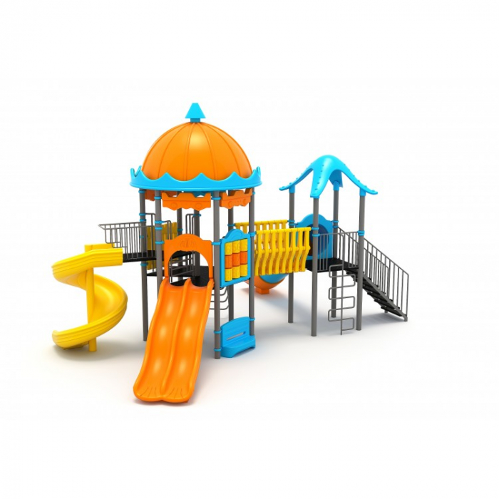 87M Clasic Echipament loc de joaca exterior parc din metal cu Scară 3 Tobogane 2 Cățărătoare Activitati și Băncuță [2]