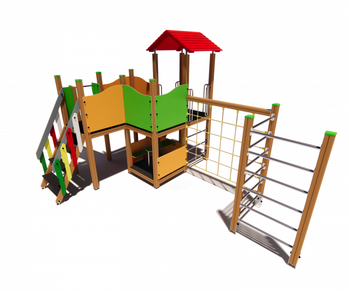 BRL1003 Clasic Echipament loc de joaca exterior parc din lemn cu Scara 3 Cataratoare Bancuta si Tobogan [2]