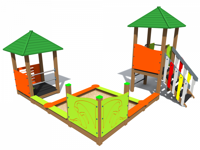BRL2003 Clasic Echipament loc de joaca exterior parc din lemn cu Scara Cataratoare Activitati Cutie de Nisip Bancuta si Tobogan [2]