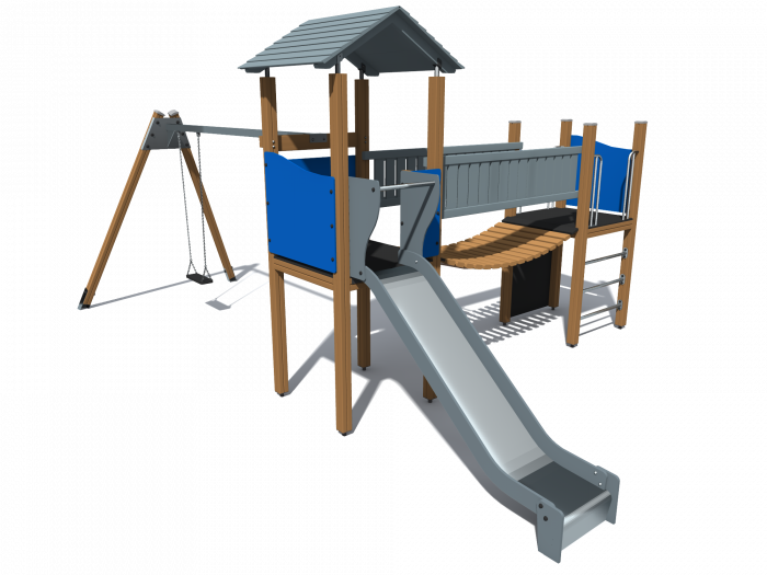 BRL22 Clasic Echipament loc de joaca exterior parc din lemn cu 2 Cataratoare Pod Leagan si Tobogan [3]