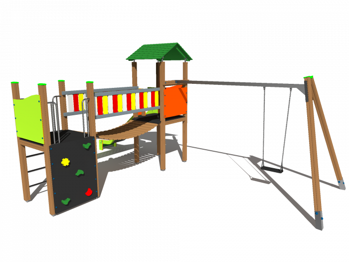 BRL22 Clasic Echipament loc de joaca exterior parc din lemn cu 2 Cataratoare Pod Leagan si Tobogan [2]