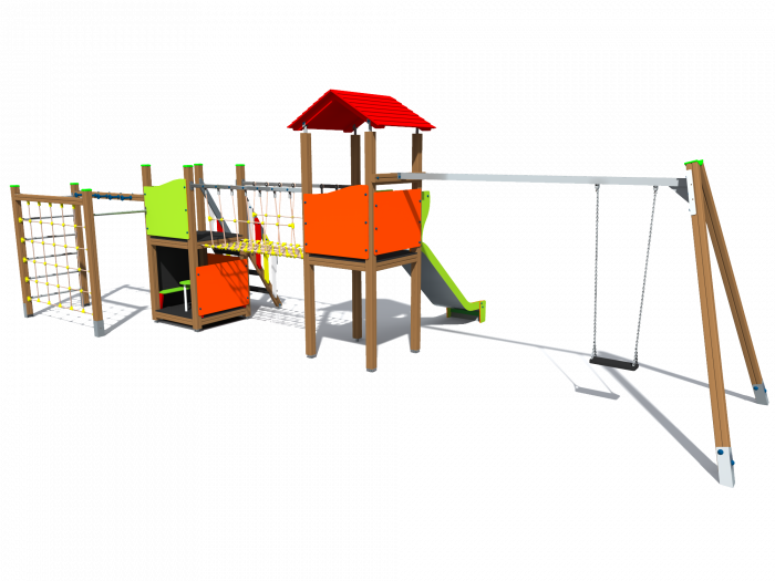 BRL25 Clasic Echipament loc de joaca exterior parc din lemn cu Scara 2 Cataratoare Pod din Franghie Leagan si Tobogan [2]