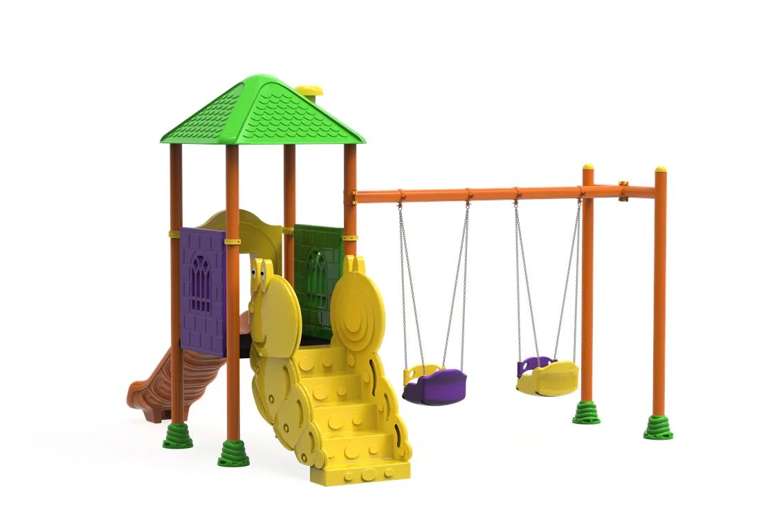 PT-17 ECO Echipament loc de joaca exterior parc din metal cu Scara, 2 Leagane si Tobogan [2]