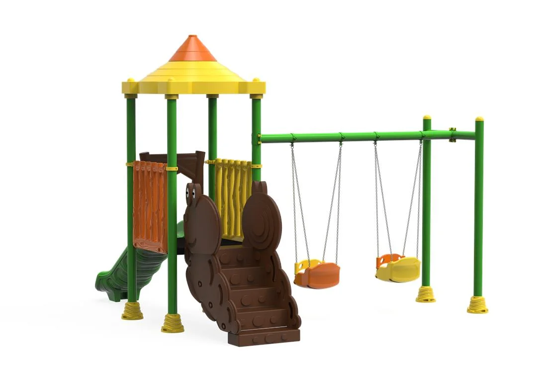 PT-19 ECO Echipament loc de joaca exterior parc din metal cu Scara, 2 Leagane si Tobogan [2]