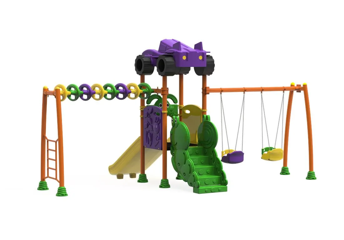 PT-21 ECO Echipament loc de joaca exterior parc din metal cu Scara, 2 Leagane, Cataratoare si 2 Tobogane [2]