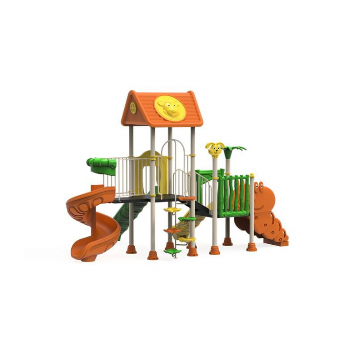 PT-43 ECO Echipament loc de joaca exterior parc din metal cu Scara, Cataratoare si 3 Tobogane [2]