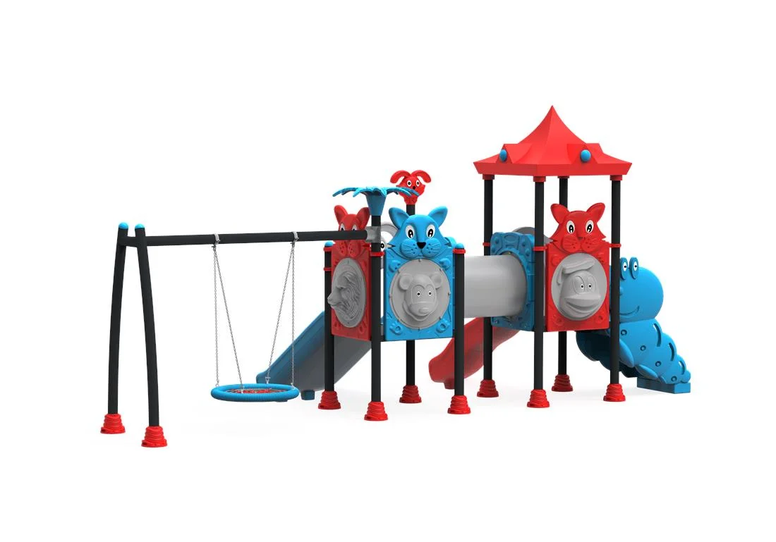 PT-57 ECO Echipament loc de joaca exterior parc din metal cu Scara, Leagan Cuib, Tunel si 3 Tobogane [2]